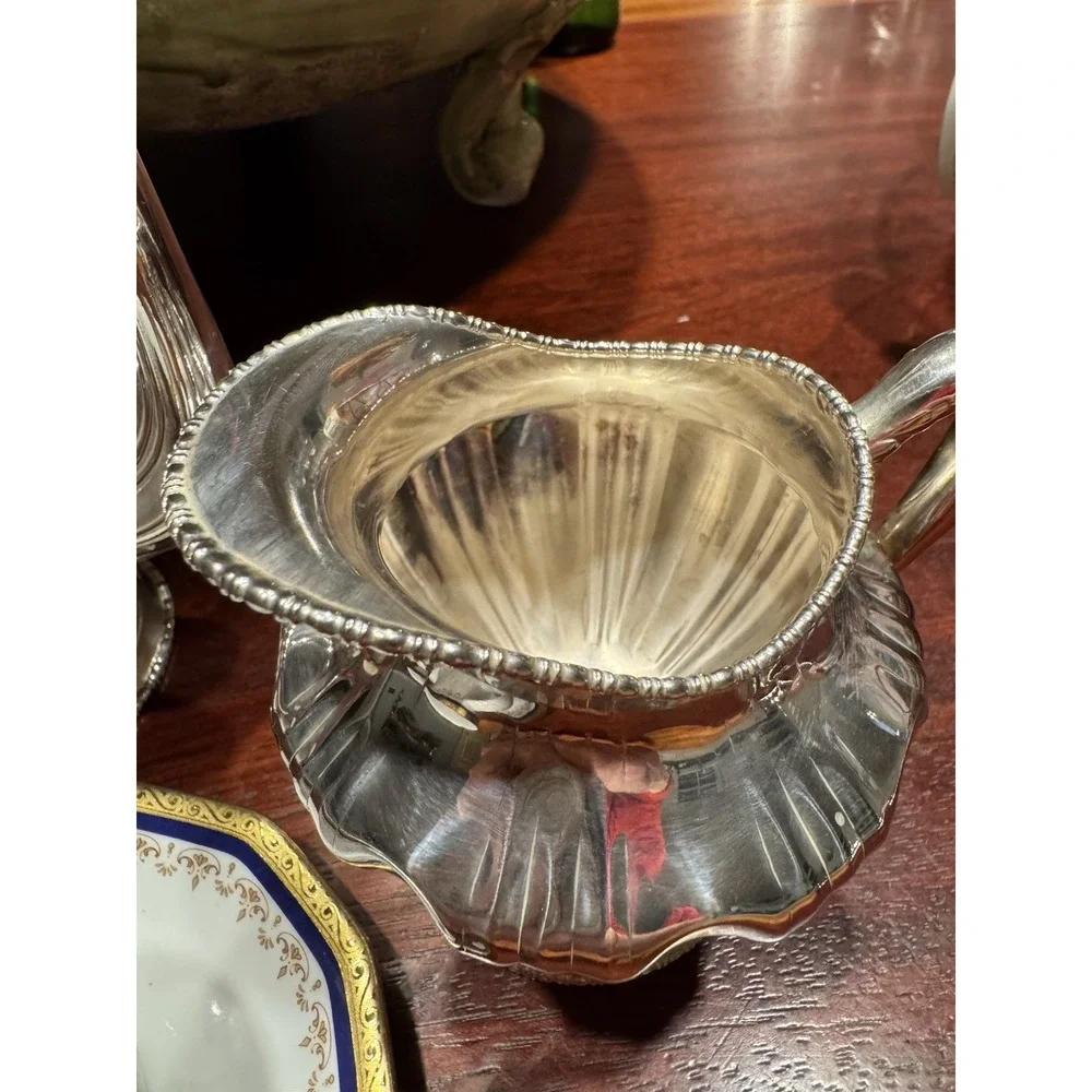 Antique Quadruple Silver Plate Coffee‎ Pot And Creamer C.1890-1910 Edwardian